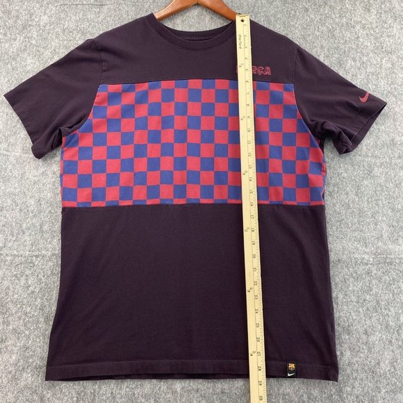 Nike FC Barcelona T Shirt Mens L Travel Crest 19/20 Burgundy Checkerboard Tee - Picture 8 of 9